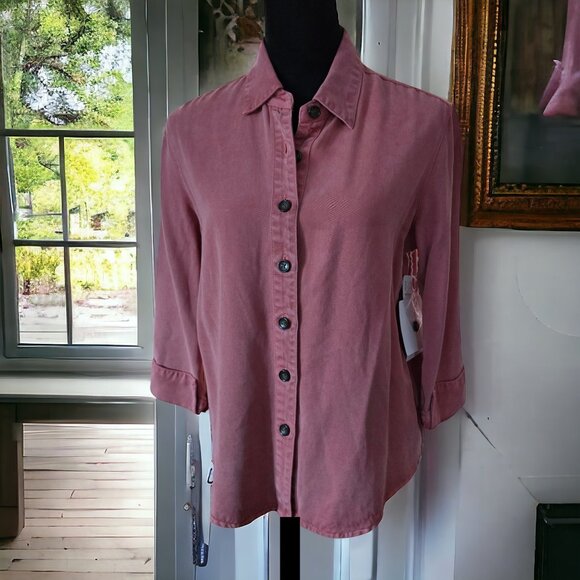 NWT PULP ( SM ) Womans 3/4 Sleeve Button Up Dusty Rose 100% Tencel Top - Picture 1 of 7